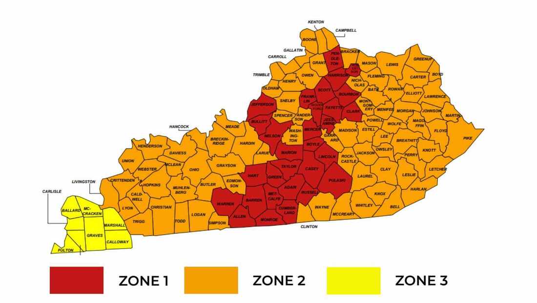 Radon Zones Map in Kentucky